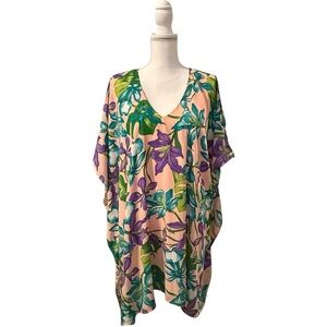 BUDDY LOVE Pina Colada Floral Short Sleeve Mini Caftan Size Medium/Large‎